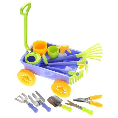 Insten Garden Wagon Playset with Rake, Hoe, Spade, Shovel, Pots & Other Tools, Gardening Toys for Kids