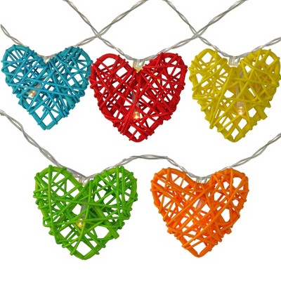 Northlight 10ct Battery Operated Valentine's Day Heart LED String Lights Warm White - 4.5' Clear Wire