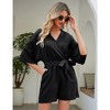 Rompers for Women 2023 Summer Casual V Neck Short Jumpsuits Belted Wrap Flared Half Sleeve Waist Tie Romper - 2 of 4