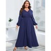 Coolmee Women Plus Size Crossover V Neck Long Sleeve Hem Slit Ruffle Flowy Maxi Wedding Guest Vacation Dress - 2 of 4