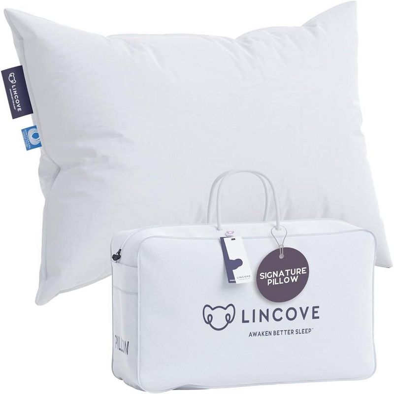 Lincove Signature 100% Canadian Down Luxury Sleeping Pillow - 800 Fill Power, 500 Thread Count Cotton Shell, 1 Pack, 1 of 9