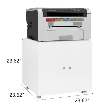 White Mobile Steel Printer Stand with Storage Cabinet