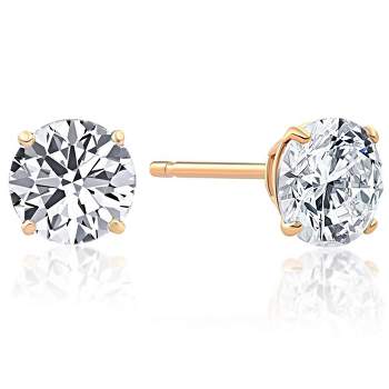 Pompeii3 .85Ct Round Brilliant Cut Natural Diamond Stud Earrings in 14K Gold Basket Setting