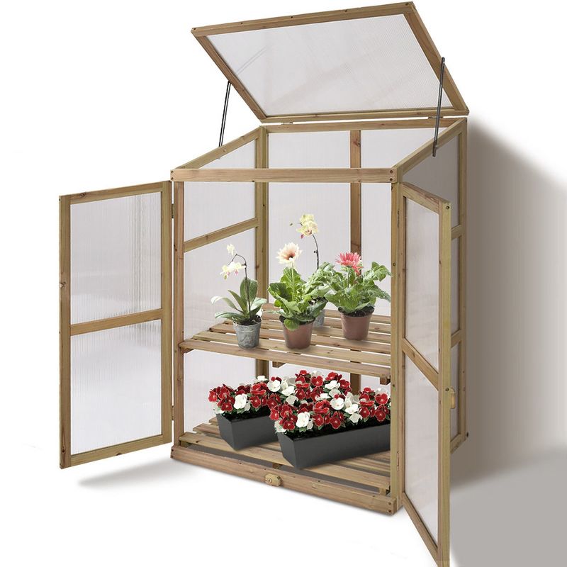 Costway Garden Portable Wooden GreenHouse Cold Frame Raised Plants Shelves Protection, 2 of 11