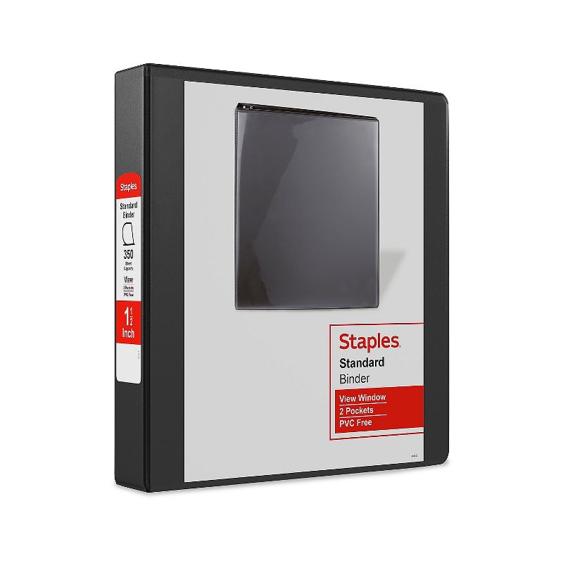 Staples Standard 1.5" 3-Ring View Binders Black 12/Carton (26437CT) 55398CT/26437CT, 1 of 9