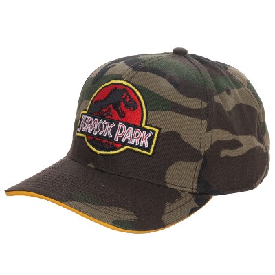 Jurassic Park Camo Dinosaur Pre-Curved Embroidered Logo Snapback Hat