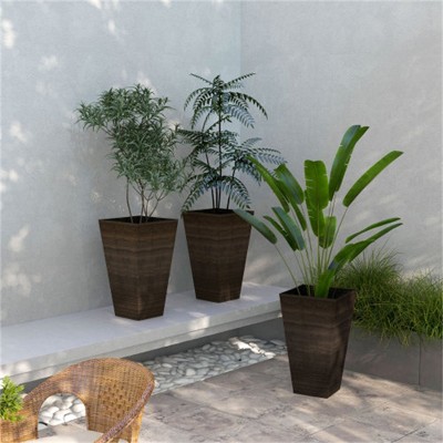 SKRAN 28" Tall Outdoor Planters, Set of 3 Large Taper Planters with Drainage Holes and Plug, Faux Wood Plastic Flower Pots for Garden, Patio