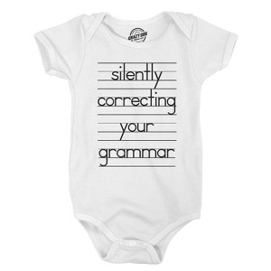 Baby Silently Correcting Your Grammar Funny Lined Paper Creeper Bodysuit - Crazy Dog Baby Bodysuit - 1 of 4