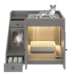 Gulches Pet Houses - Hidden Cat Litter Box with Drawers & Play Stairs - 1 of 4