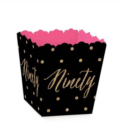 Big Dot of Happiness Chic 90th Birthday - Pink, Black and Gold - Party Mini Favor Boxes - Birthday Party Treat Candy Boxes - Set of 12