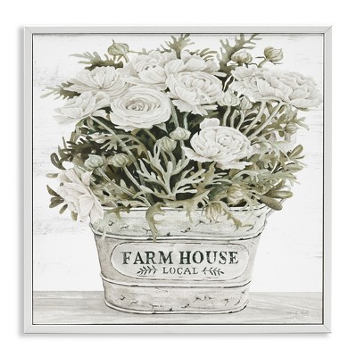 Stupell Industries Farmhouse Planter White Rose Blossoms, 24" x 24"