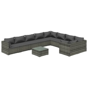 vidaXL 10-Piece Outdoor Patio Lounge Set - Weather-Resistant PE Rattan Furniture with Soft Fabric Cushions - Gray and Anthracite Color - 1 of 4