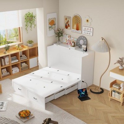 FUFU&GAGA Queen Size White Bed Cabinet Dresser Bed Drawer Convert into Cube Cabinet