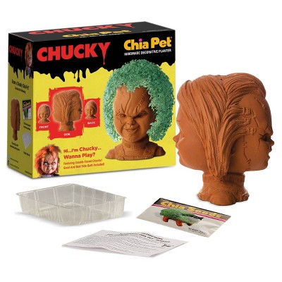 Terracotta Chucky Decorative Planter with Green Chia Hair