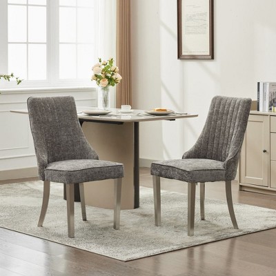 Lycvki Chenille Dining Chairs Accent Chair for Dining Room with Brushed Stainless Steel Legs,Set of 2