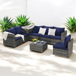 Mshliw 6-Piece Outdoor Sectional Set with Corner Storage & Coffee Table – Patio Furniture for Backyard and Poolside - 1 of 4