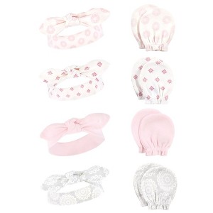 Hudson Baby Infant Girls Cotton Headband and Scratch Mitten Set, Lace Medallion, 0-6 Months - 1 of 4