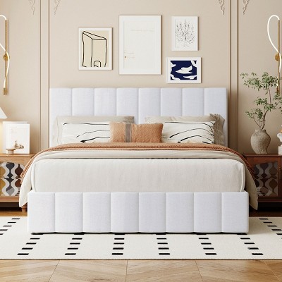 Full Size Upholstered Bed Frame With Thick Fabric, Platform Bed With Headboard With A Hydraulic Storage System-Cuddlewood
