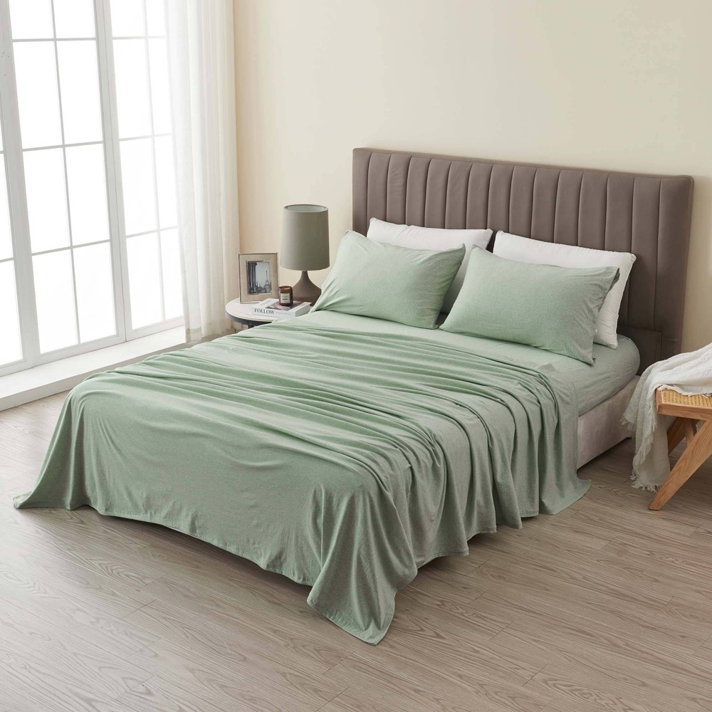 Photos - Bed Linen Isla Jade Twin XL Super Soft T-Shirt Jersey Knit Sheet Set Green