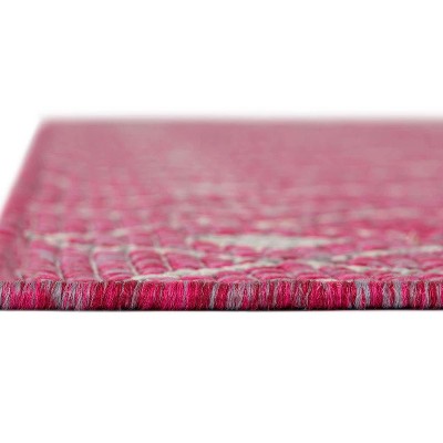 Fuchsia and Beige Synthetic Outdoor Trellis Rug
