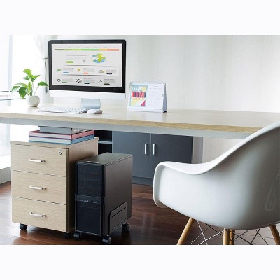 Black Powder-Coated Steel Mobile CPU Tower Stand