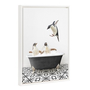 18"x24" Sylvie Beaded Penguins in Black and White Stencil Bath Framed Canvas by Amy Peterson White - Kate & Laurel All Things Decor - 1 of 4