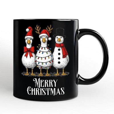 Vintage Christmas Silly Goose Personalized Mug, Snowman Spoof Winter Gift with Custom Name Black 12oz