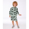 Deux par Deux Boy Printed Pullover French Terry Sweatshirt Gray Wolf on Teal Background - 2 of 4