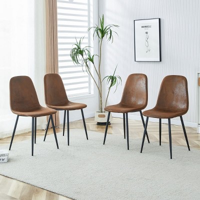 Set of 4 Modern Dining Chairs with Black Metal Legs and Comfy Backrest, Armless Upholstered Chairs for Kitchen, Dining Room, Living Room-Tanpinhause