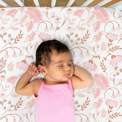 Pink Floral Microfiber Baby Girl Crib Sheets Set, 4-Pack