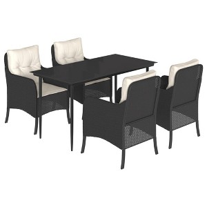 vidaXL 5 Piece Patio Dining Set Black Poly Rattan with Cushions – Outdoor Table and Chairs for Garden, Patio, Backyard - 1 of 4