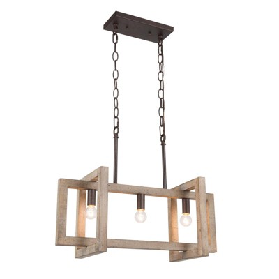 LNC Quaint 3-Light 21.5" Farmhouse Rectangle Medium Chandelier, Rustic Brown and Distressed  White Wood
