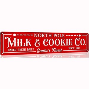 Lomsoe North Pole Milk and Cookie Co Metal Tin Sign Vintage Funny Christmas Sign Christmas Art Wall Decoration Retro Poster 4x16 Inch Christmas Gift - 1 of 4