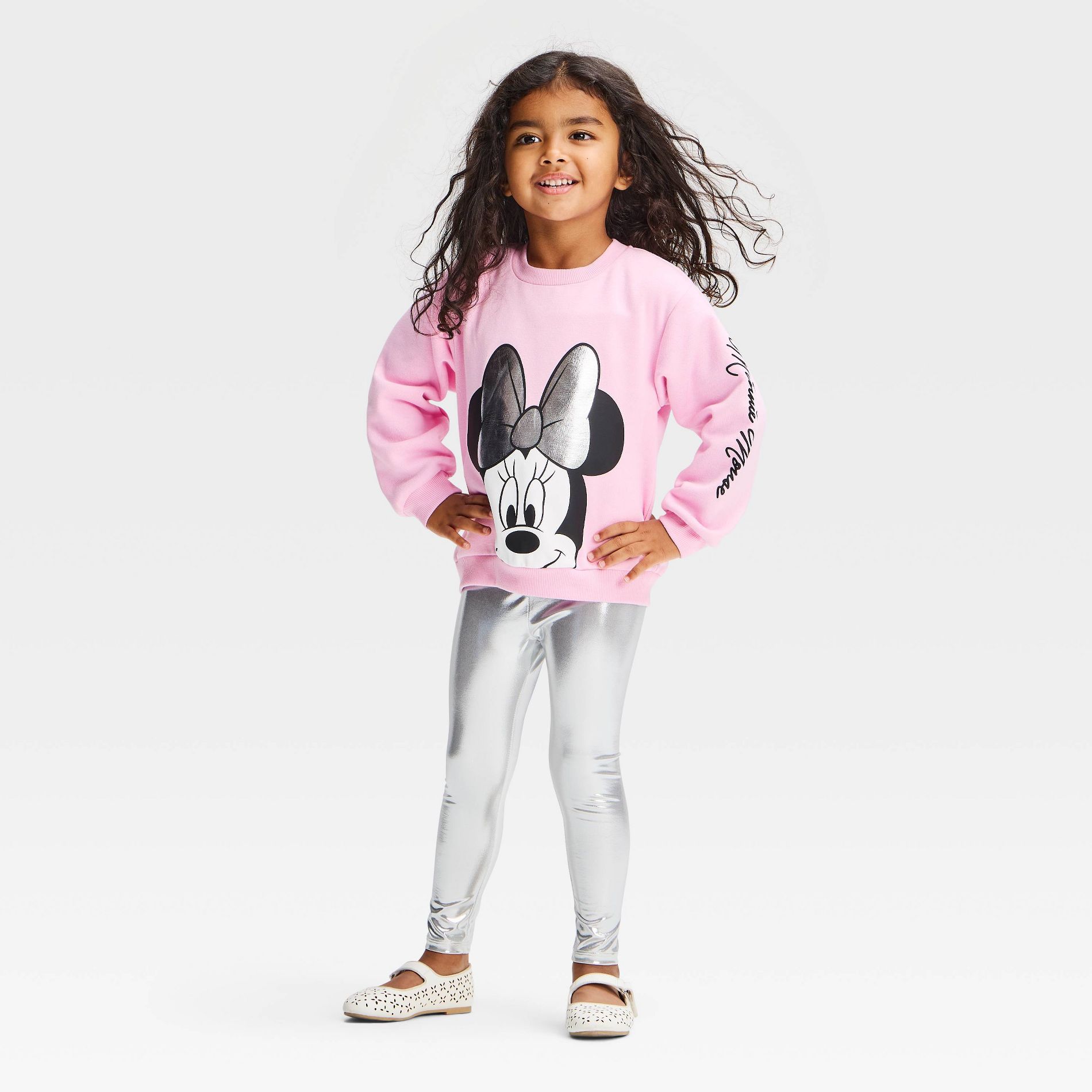 Toddler Girls' 2pc Disney Minnie Mouse Sweatshirt and Shine Leggings Set - Pink
