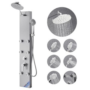 VEVOR Shower Panel Tower System with Rainfall Shower Head, 49 in Brushed Stainless Steel Shower Column, 3-Function Faucet, Silver - 1 of 4