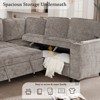 MAYEERTY Spacious L-Shaped Sectional with Sleeper Function - Storage Seats, USB Charging, Light Brown Fabric - Living Room Essential - 4 of 4