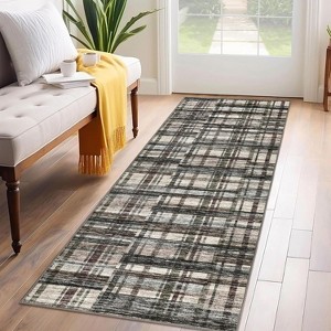 Striped Geometric Washable Runner Rug - Stain Resistant, Non-Slip Backing, Low Pile - For Hallway, Laundry, Bedroom - 1 of 4
