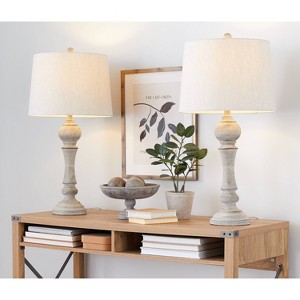 LumiSource (Set of 2) Winston 32" Farmhouse Poly Table Lamps Reclaimed Gray Polyresin with Oat Linen Shade from Grandview Gallery: UL Listed - 1 of 4