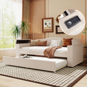 NicBex Twin/Full Size Teddy Fleece Daybed with Storage Armrests,Trundle and Latest Integrated Bluetooth Audio System - 1 of 4
