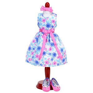 Sophia’s Satin Floral Dress and Shoes for 14.5" Dolls, Pink/Blue - 1 of 4