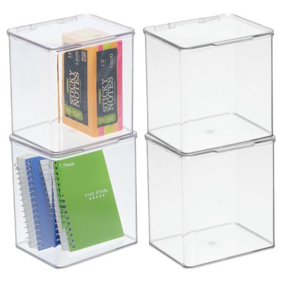 mDesign Plastic Home Office Storage Organizer Box with Hinged Lid