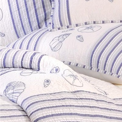 Seaside Shells Nautical Embroidered Cotton Standard Sham Set