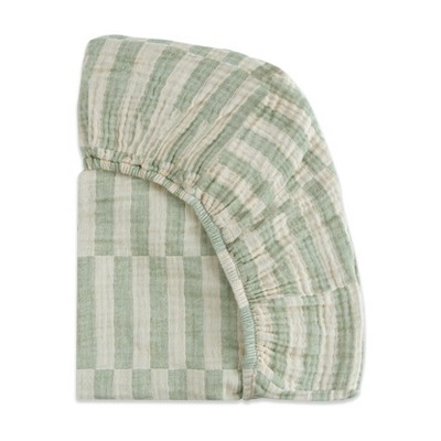 Green and Beige Organic Cotton Moss Stripe Midi Crib Sheet