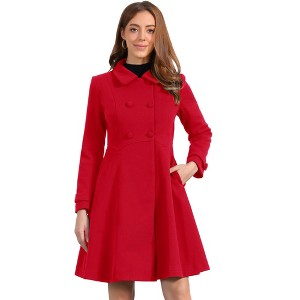 Allegra K Women's Winter Vintage Collared A-Line Double Breasted Long Swing Overcoat - 1 of 4
