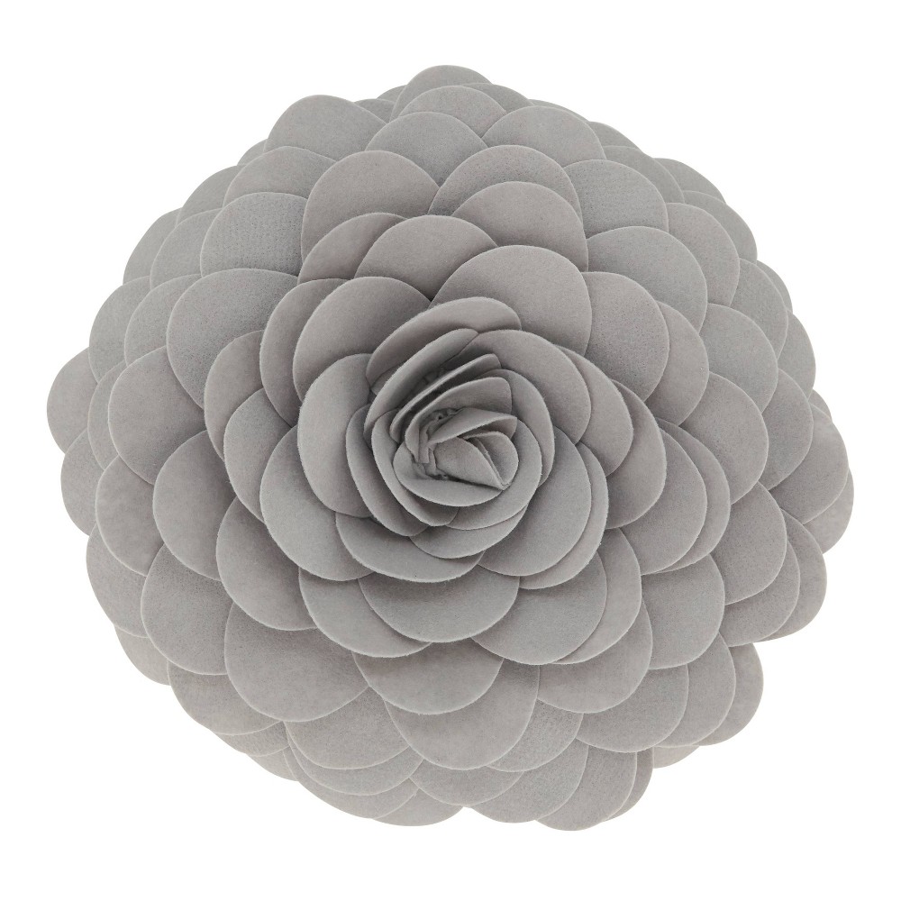 Photos - Pillow 16" Flower Design Round Throw  Gray - Saro Lifestyle
