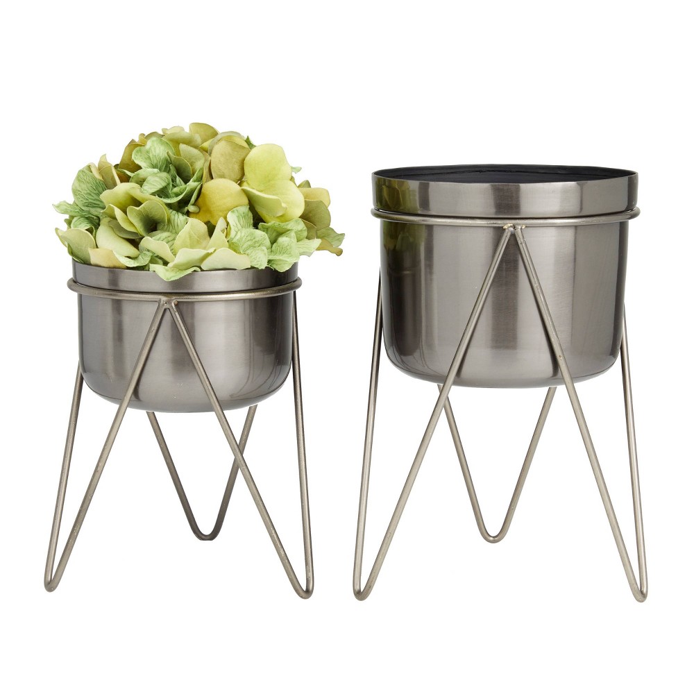 Photos - Flower Pot CosmoLiving by Cosmopolitan 7" Wide 2pc Modern Iron Planter Pots Dark Gray