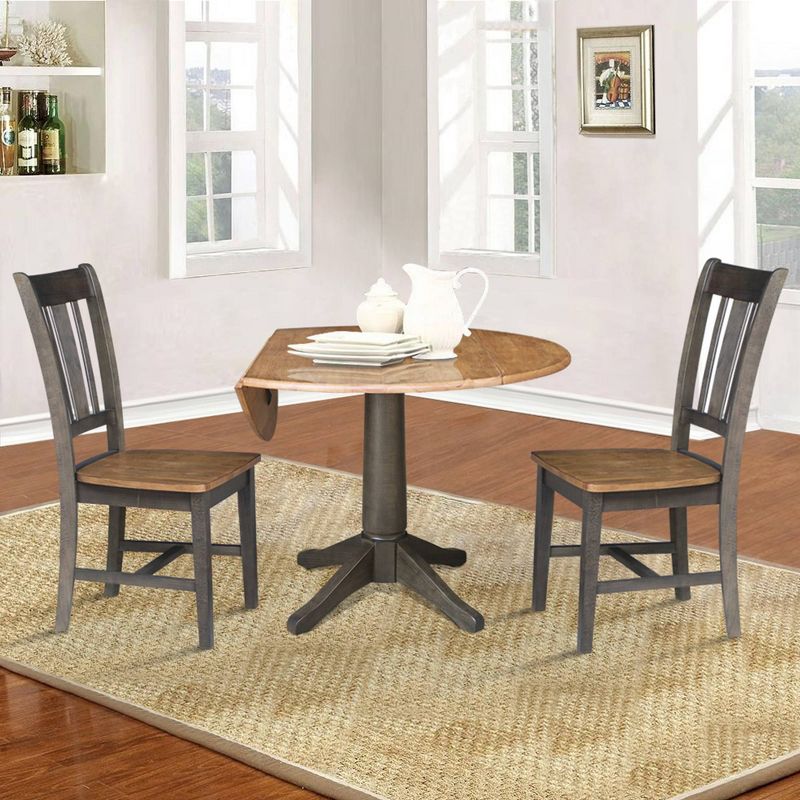 42&#34; Round Dual Drop Leaf Dining Table with 2 Splat Back Chairs Hickory/Washed Coal - International Concepts, 4 of 11