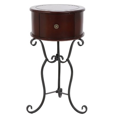 Wilson 1 Drawer Wood and Metal Round Side Table Espresso - Décor Therapy