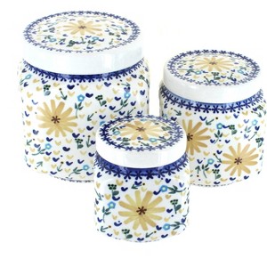 Blue Rose Polish Pottery 1300 WR Unikat 3 Piece Canister Set - 1 of 1