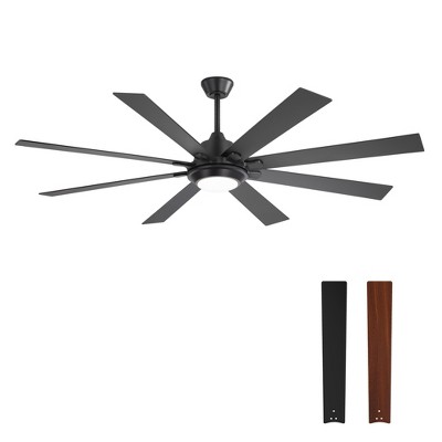 Airsurfer 65/72-In Matte Black Ceiling Fan with Color-Changing LED Light, Black & Deep Walnut 8 Blades, Remote Included, Modern Silent DC Motor Design